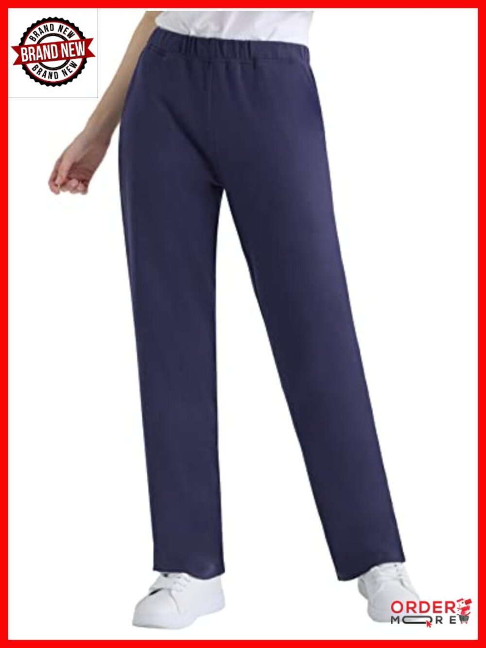 Petite Soft Knit Pants with Pockets, Elastic Waist, Side Slits, Lounge & Active